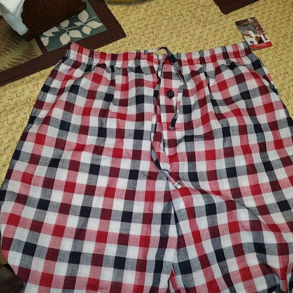 New 7 Apparel Red White Blue Checked Lightweight Woven Lounge Pants Men's L - Picture 2 of 2